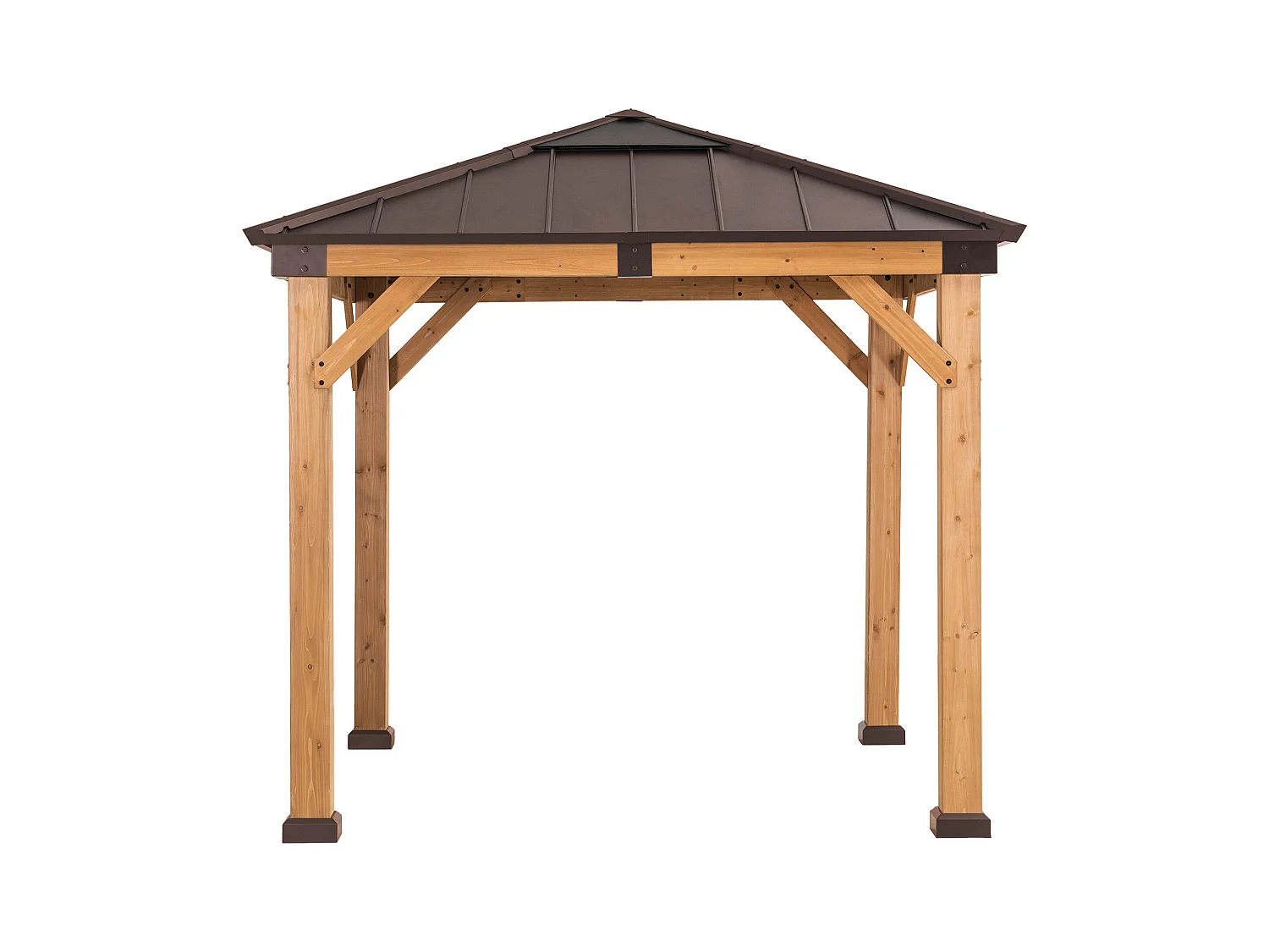 Tonnelle en bois avec toit en polycarbonate et acier brun RAPI 273cm x 273cm