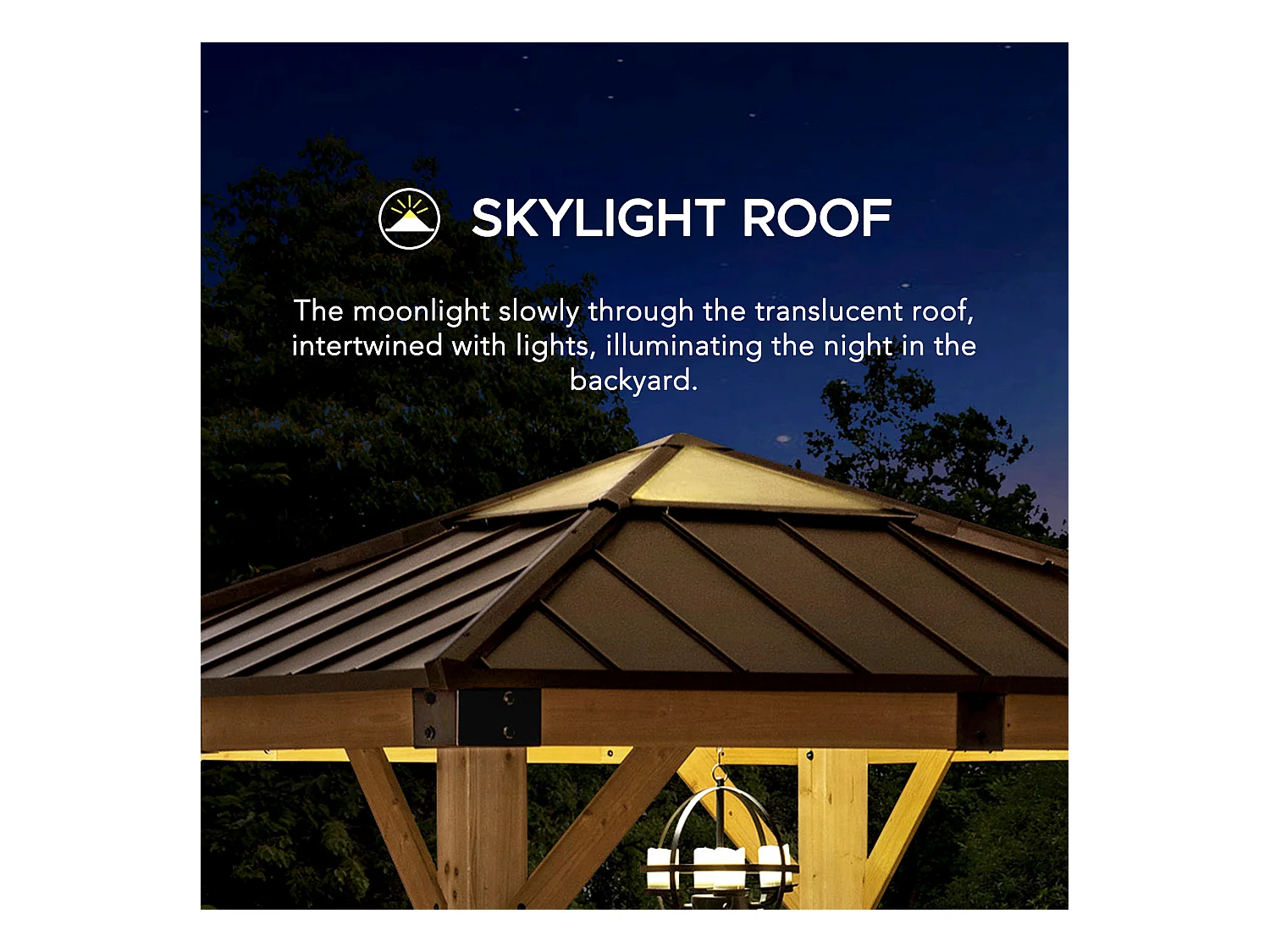 Tonnelle en bois avec toit en polycarbonate et acier brun RAPI 273cm x 273cm