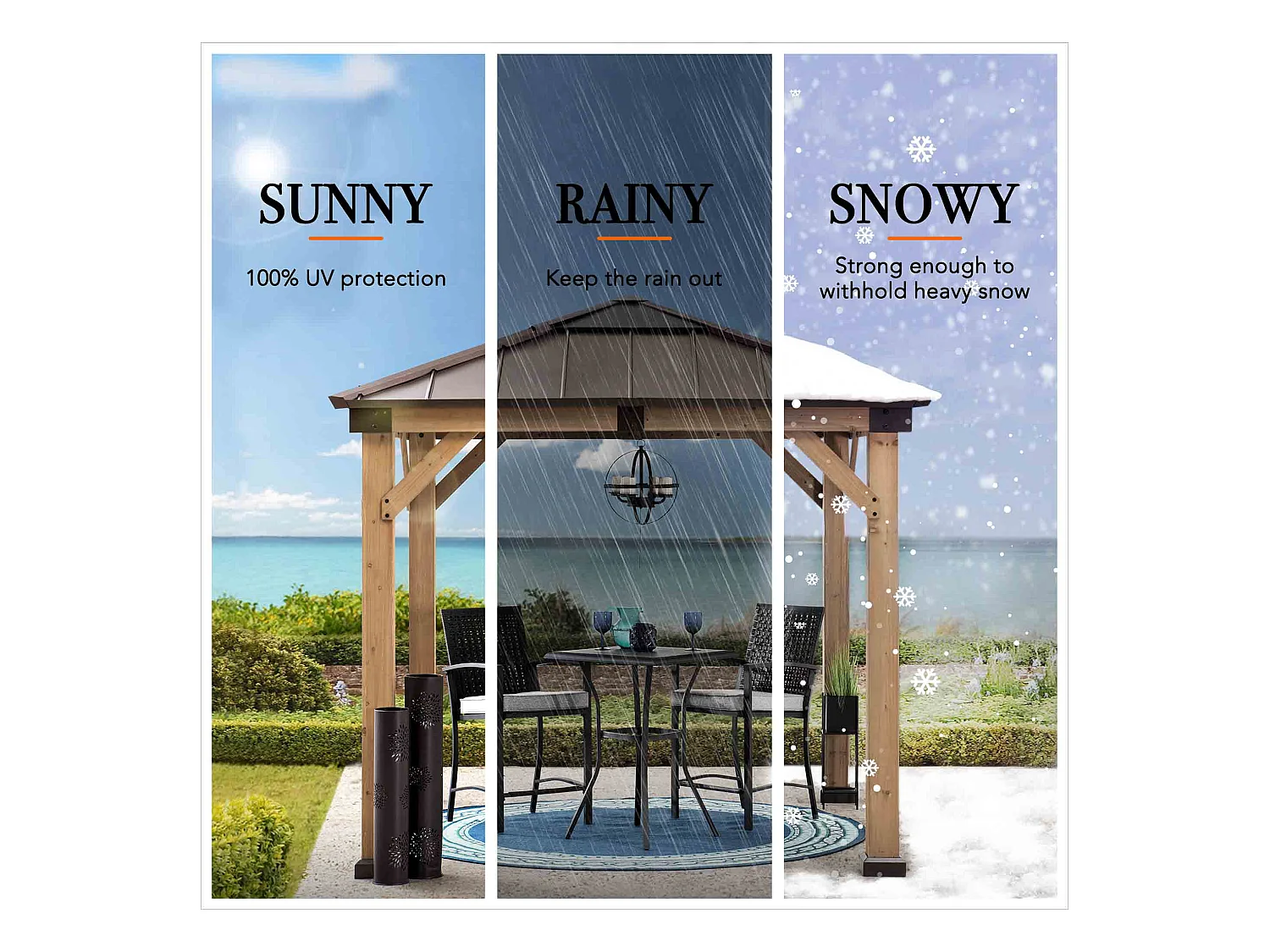 Tonnelle en bois avec toit en polycarbonate et acier brun RAPI 273cm x 273cm