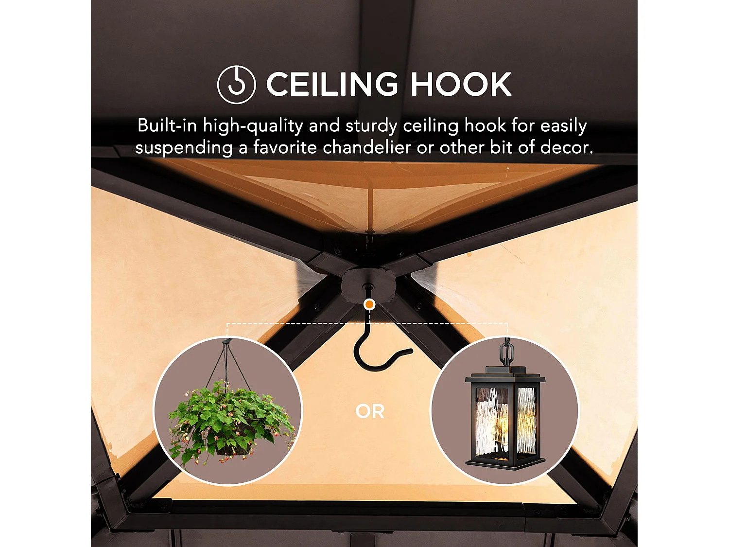 Tonnelle en bois avec toit en polycarbonate et acier brun RAPI 273cm x 273cm