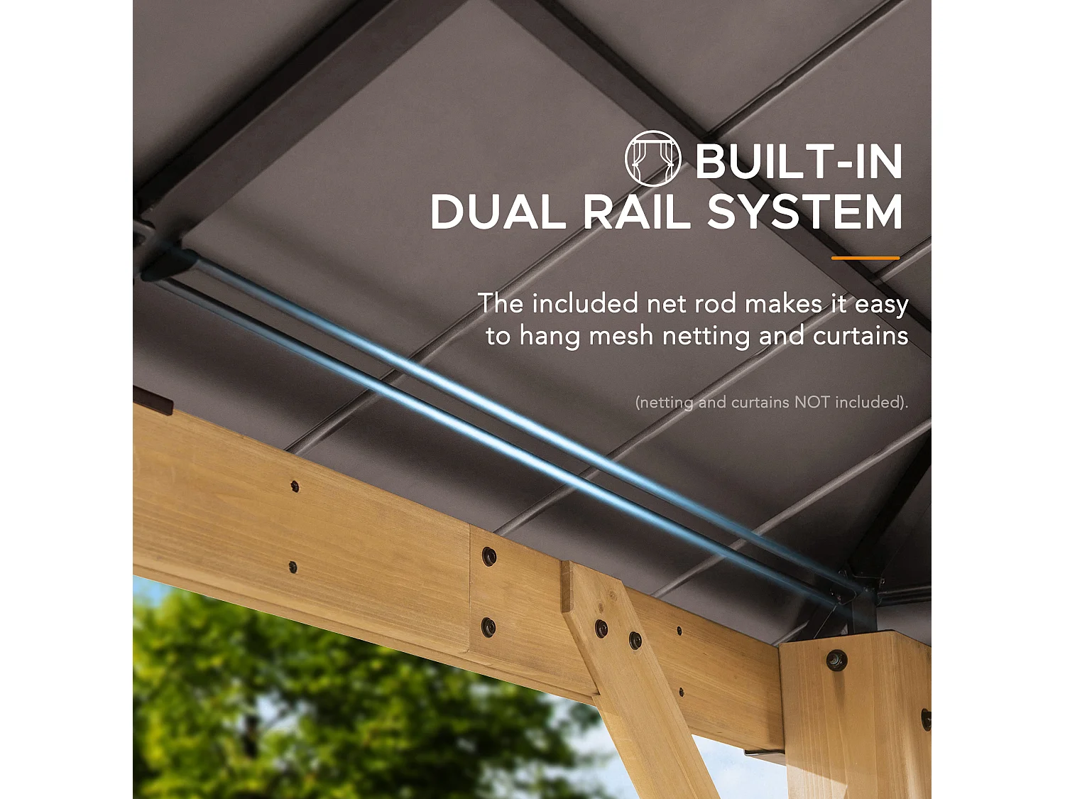 Tonnelle en bois avec toit en polycarbonate et acier brun RAPI 273cm x 273cm