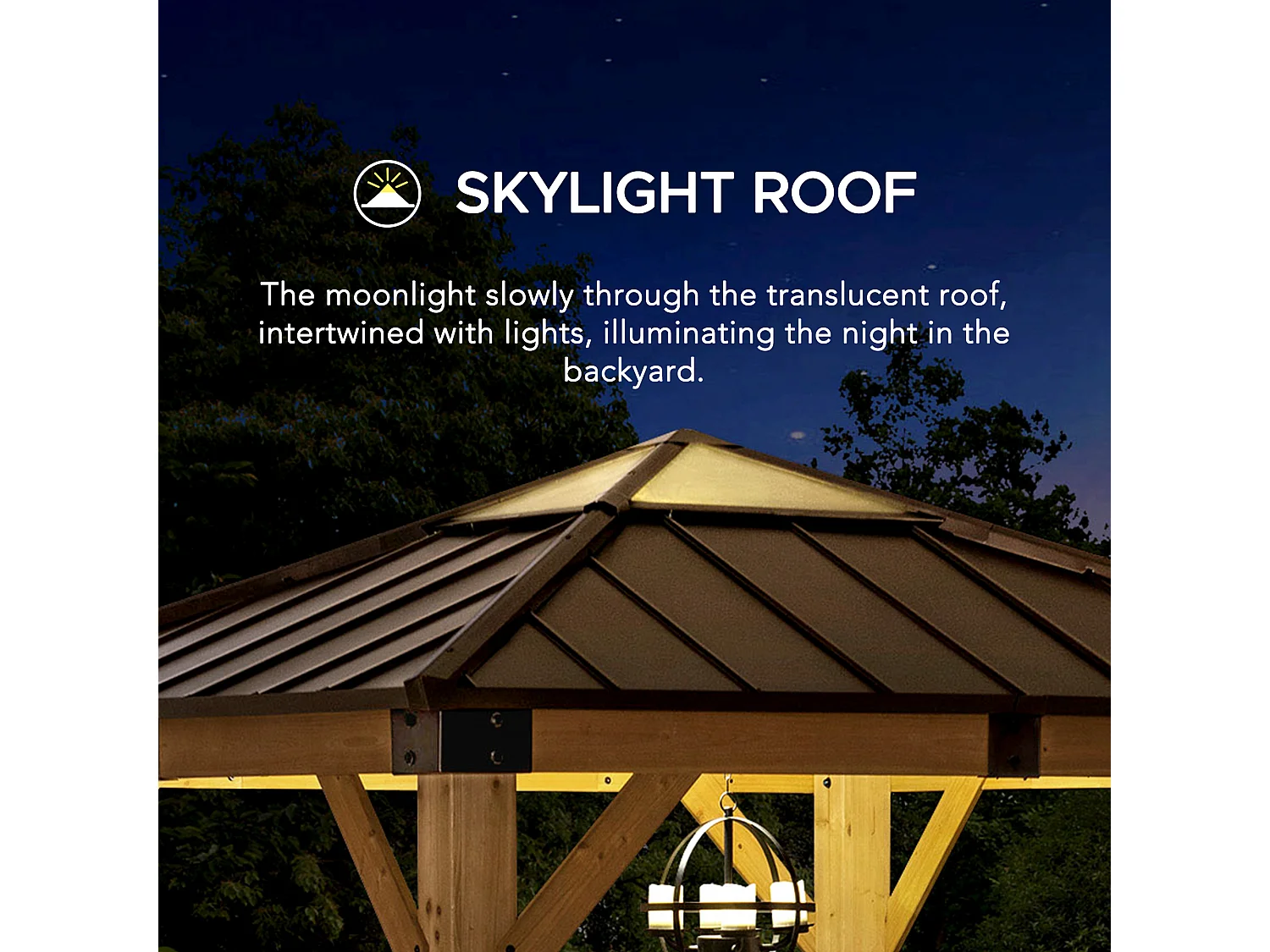 Tonnelle en bois avec toit en polycarbonate et acier brun RAPI 273cm x 273cm