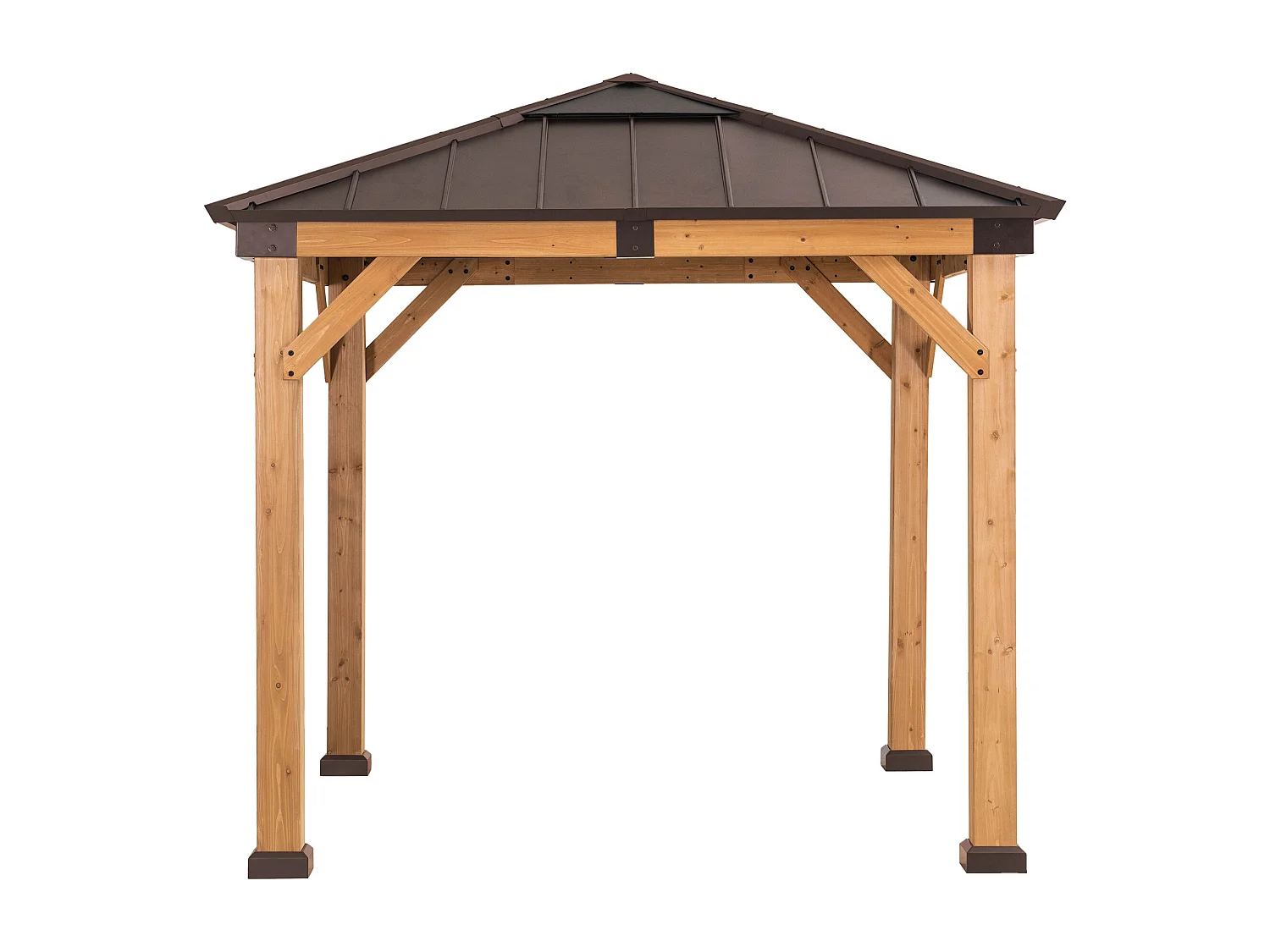 Tonnelle en bois avec toit en polycarbonate et acier brun RAPI 273cm x 273cm