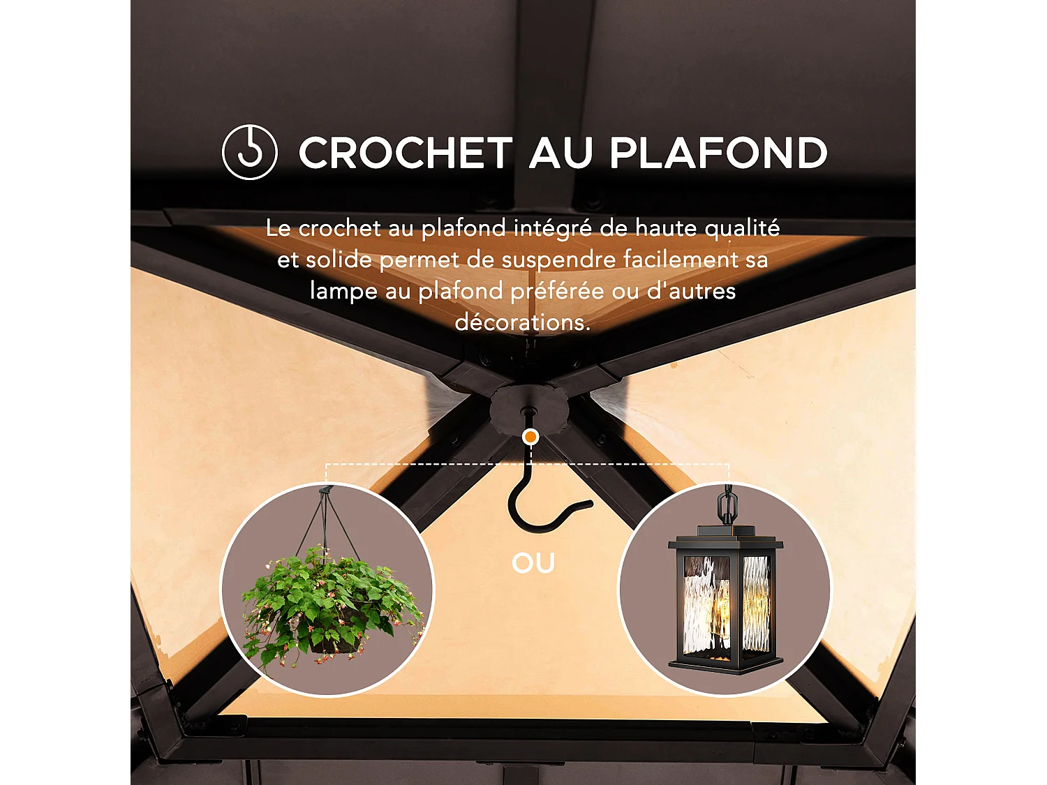 Tonnelle en bois avec toit en polycarbonate et acier brun RAPI 273cm x 273cm