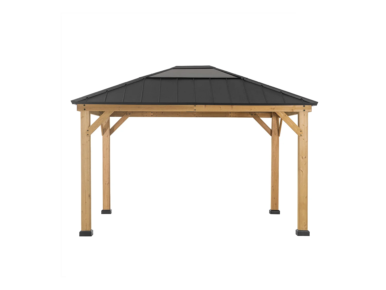 Pavillon en bois avec cadre en acier anthracite et lucarne en polycarbonate BRURI 335cm x 393cm