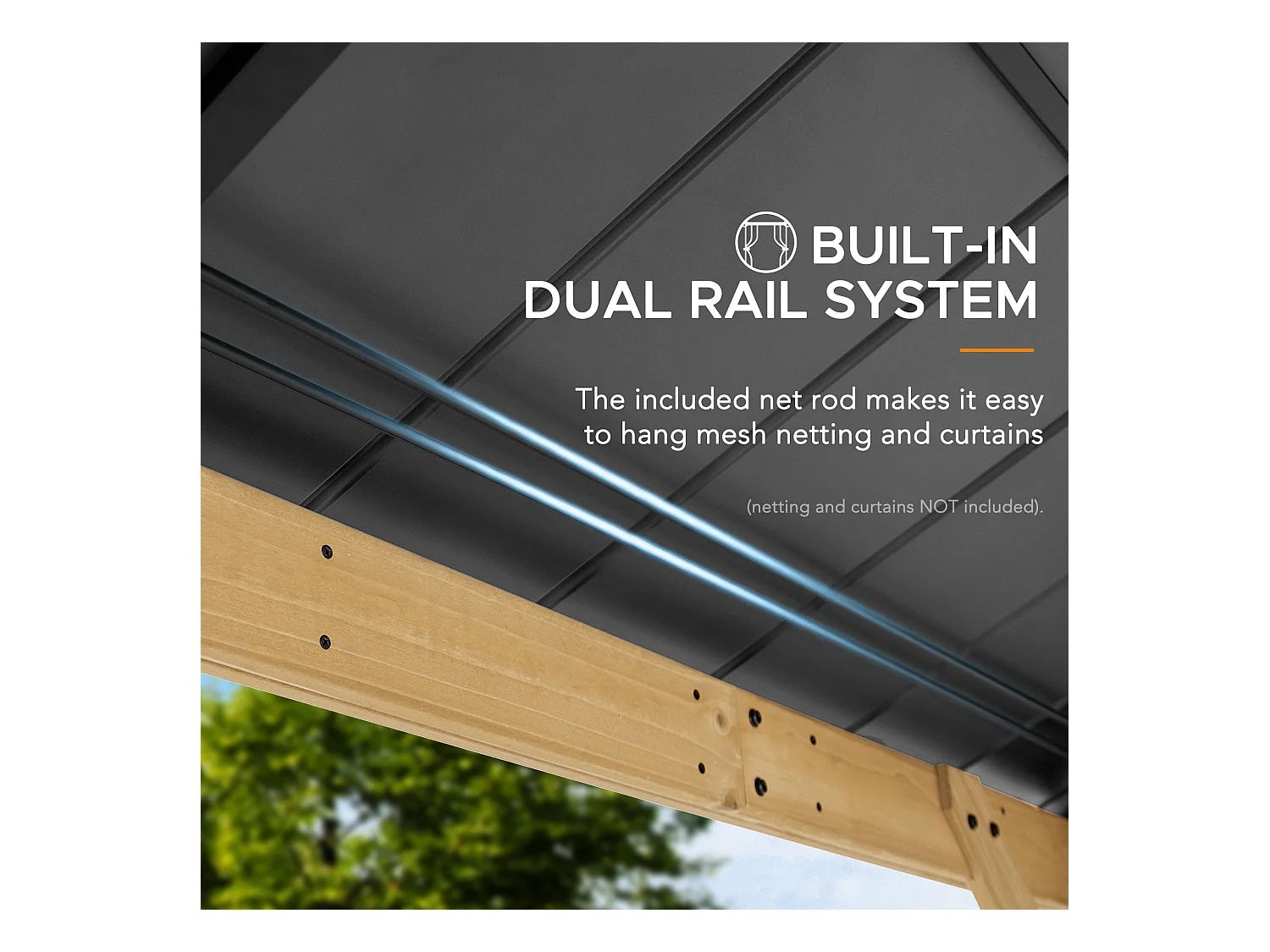 Pavillon en bois avec cadre en acier anthracite et lucarne en polycarbonate BRURI 335cm x 393cm