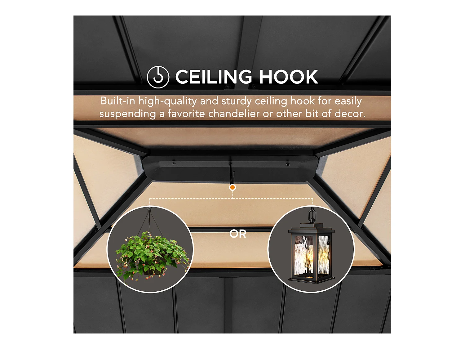 Pavillon en bois avec cadre en acier anthracite et lucarne en polycarbonate BRURI 335cm x 393cm