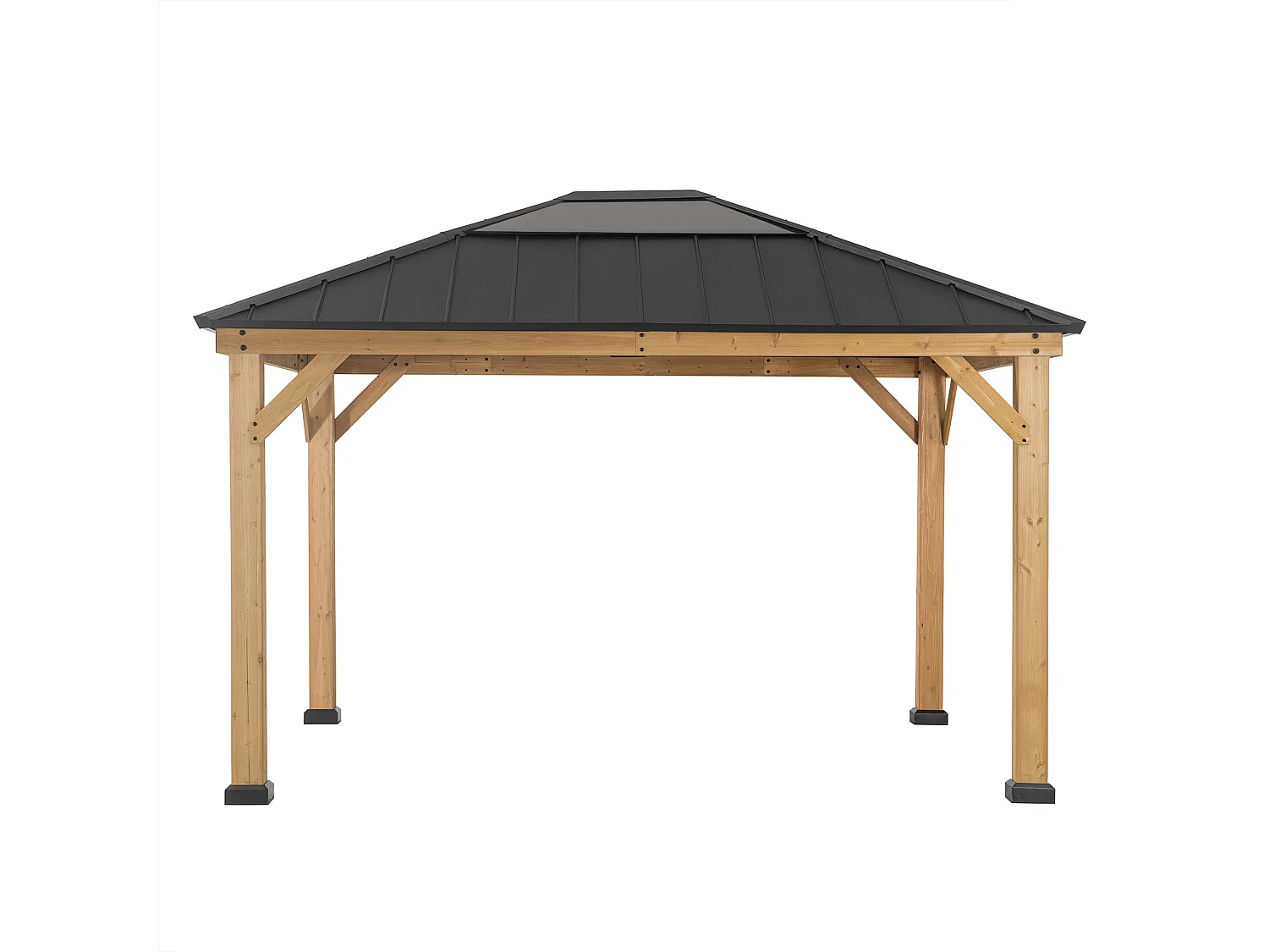 Pavillon en bois avec cadre en acier anthracite et lucarne en polycarbonate BRURI 335cm x 393cm