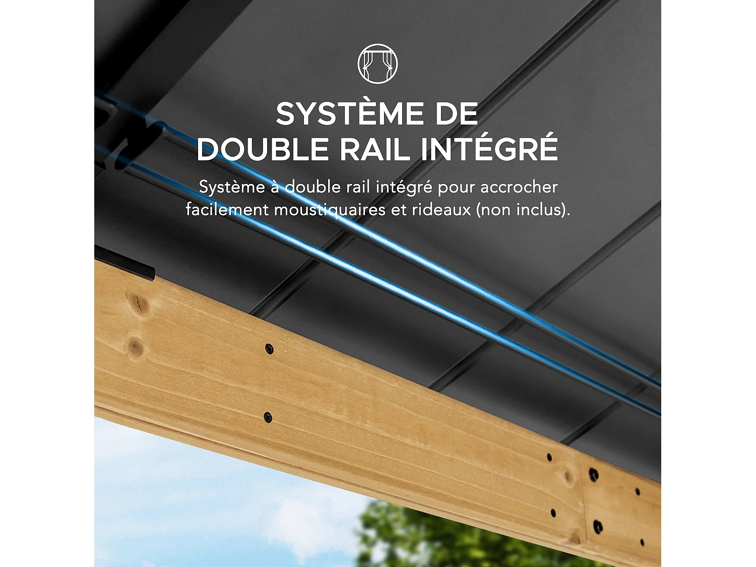 Pavillon en bois avec cadre en acier anthracite et lucarne en polycarbonate BRURI 335cm x 393cm