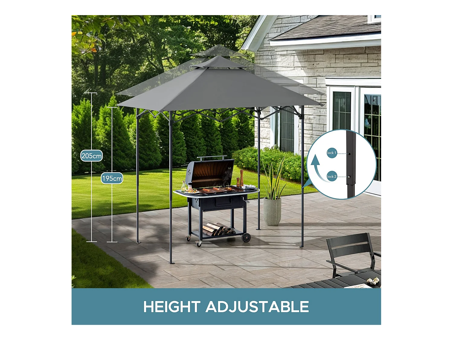 Tonnelle grill pliante avec éclairage LED magnétique et sac de transport CINTO 250x160