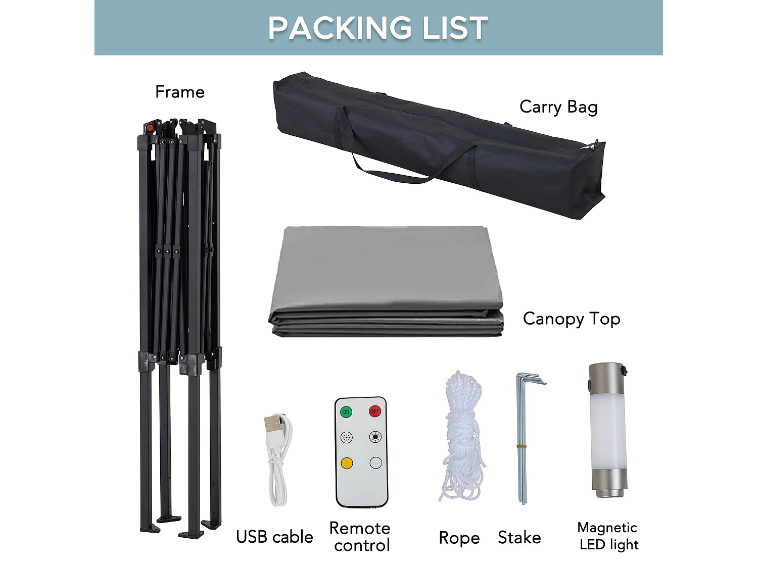 Tonnelle grill pliante avec éclairage LED magnétique et sac de transport CINTO 250x160