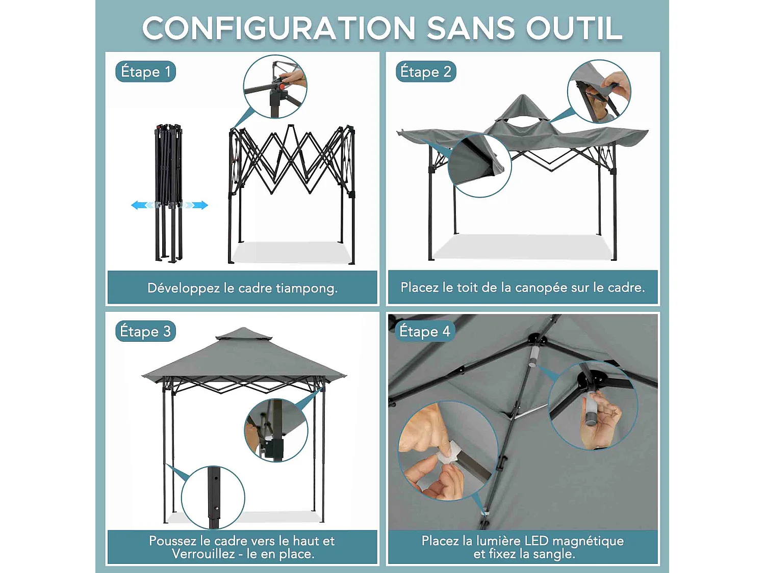 Tonnelle grill pliante avec éclairage LED magnétique et sac de transport CINTO 256cm x 160cm