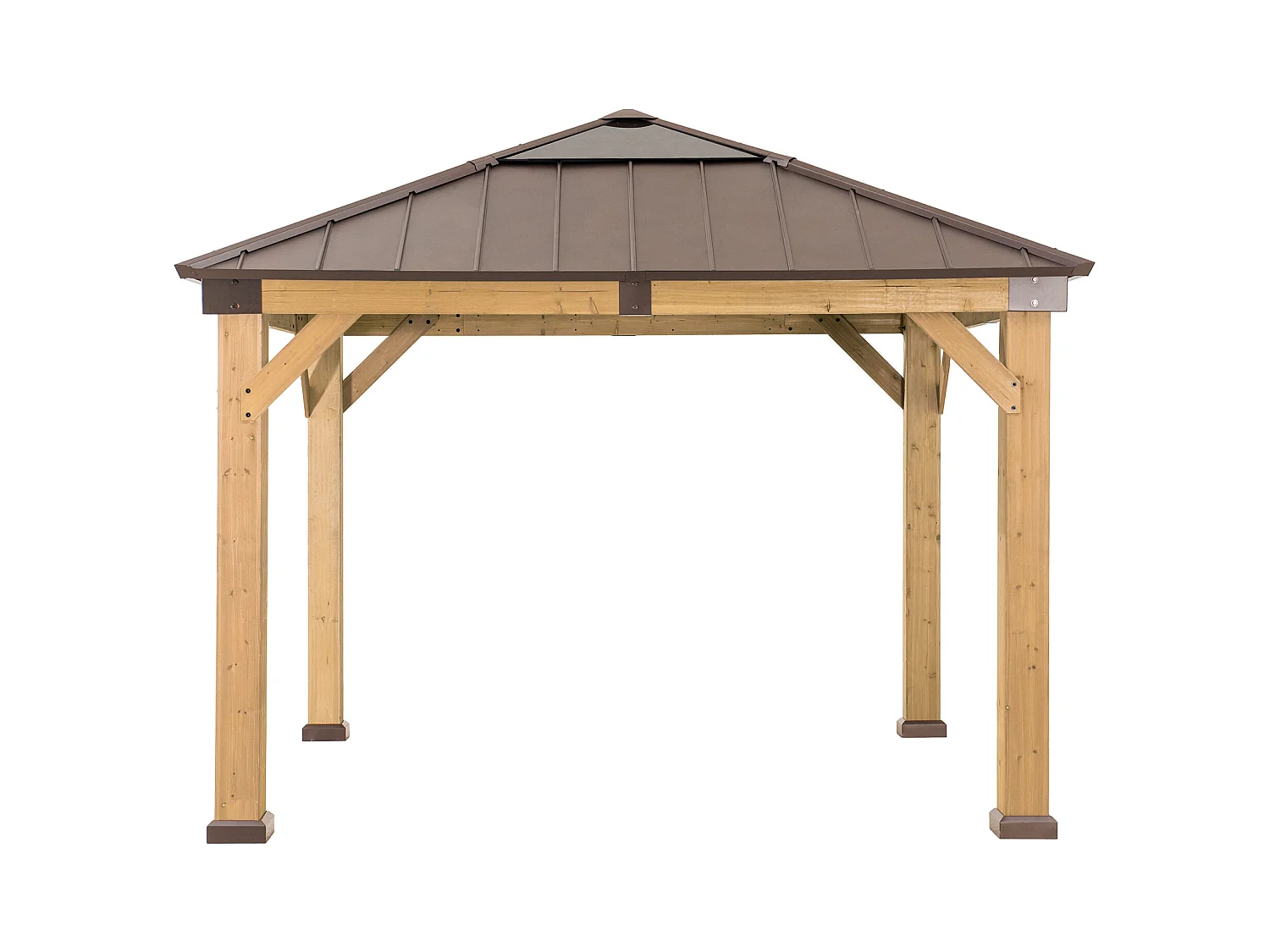 Tonnelle en bois avec toit en polycarbonate et acier brun PIRIN 336cm x 336cm