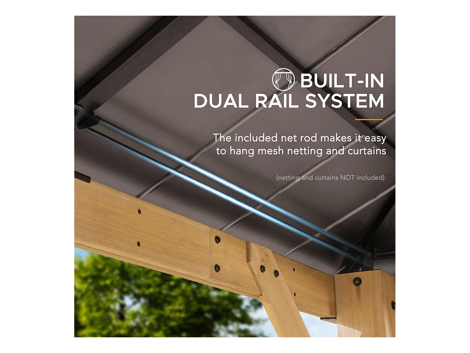 Tonnelle en bois avec toit en polycarbonate et acier brun PIRIN 336cm x 336cm