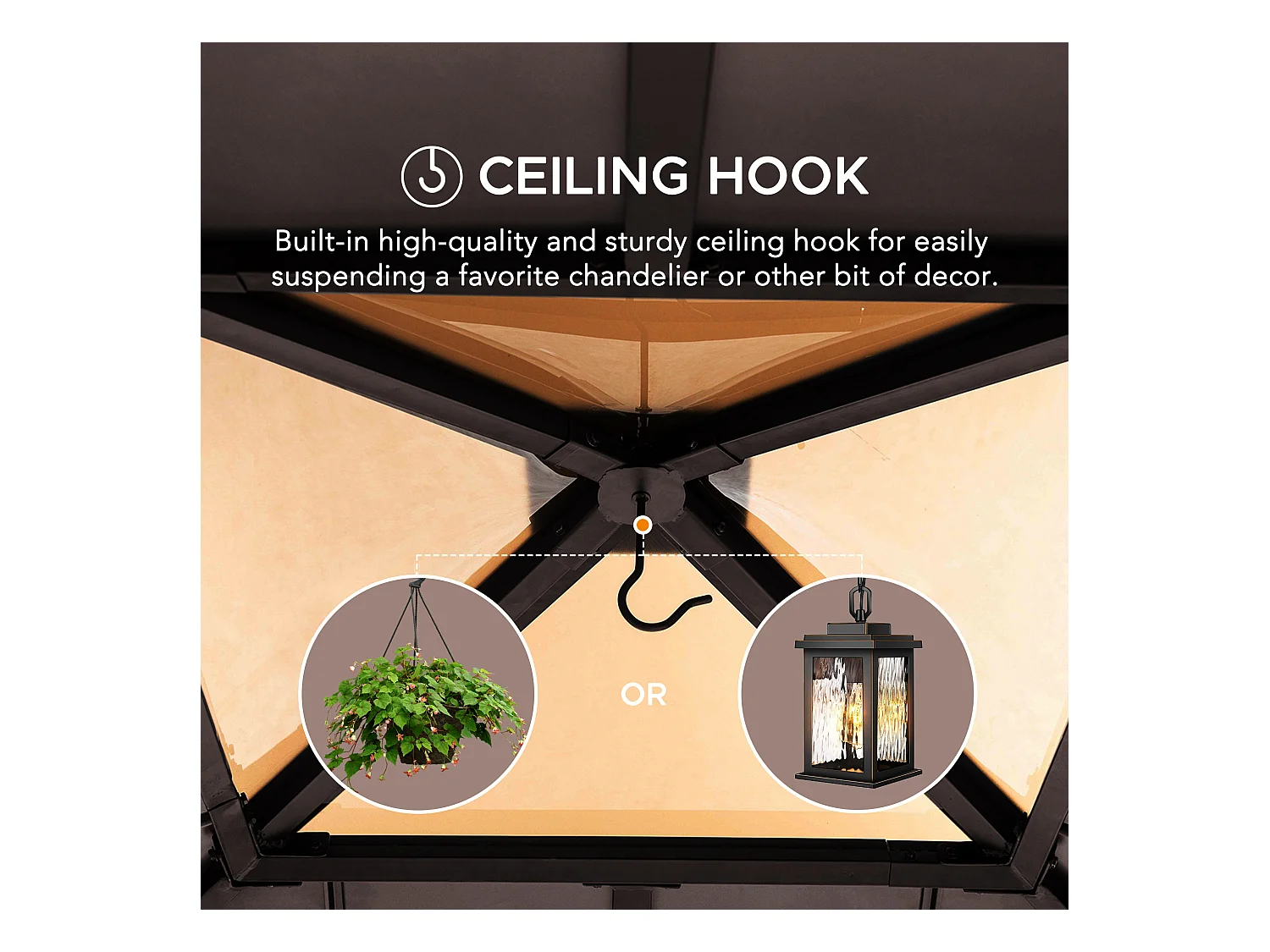 Tonnelle en bois avec toit en polycarbonate et acier brun PIRIN 336cm x 336cm