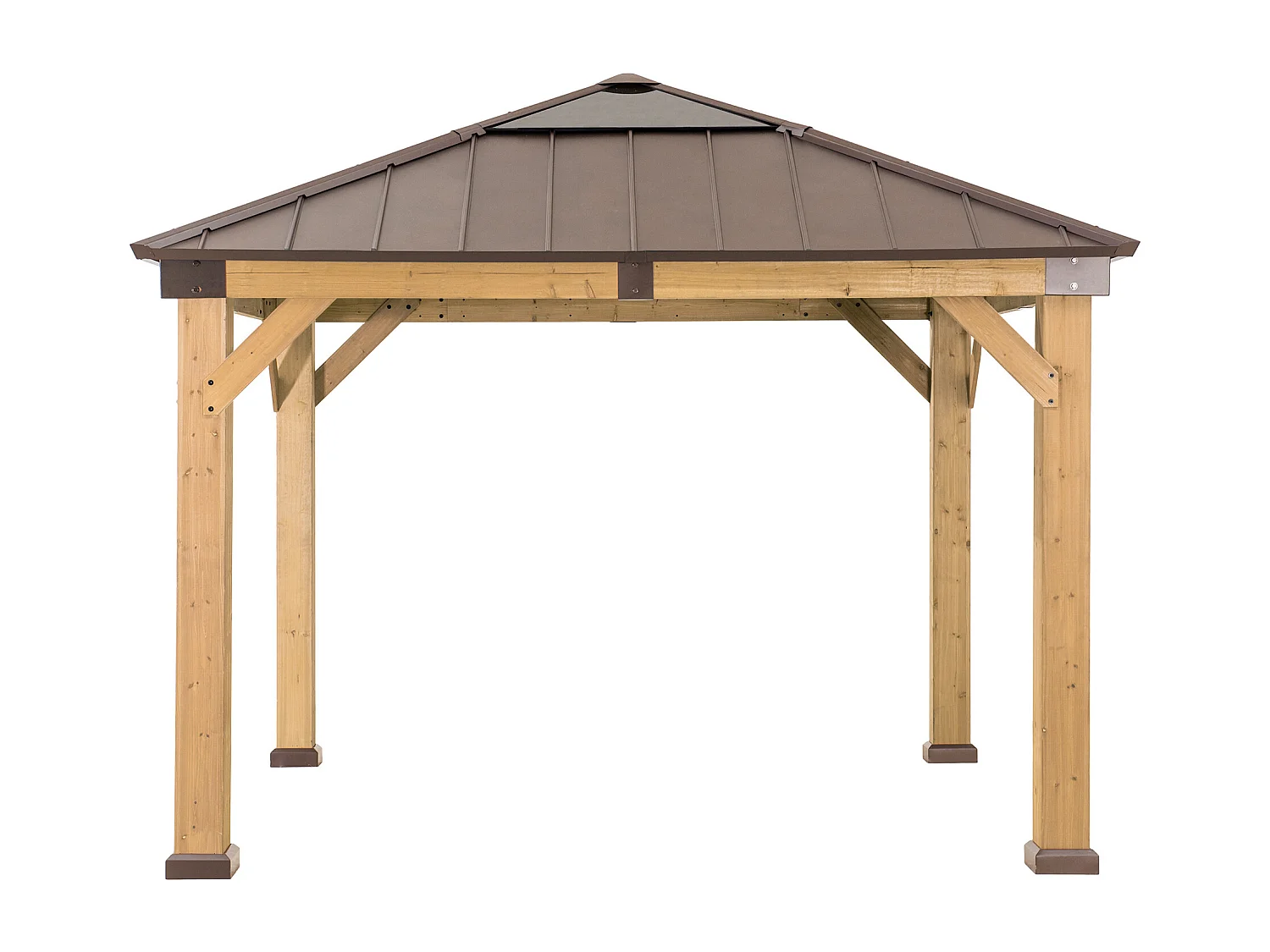 Tonnelle en bois avec toit en polycarbonate et acier brun PIRIN 336cm x 336cm