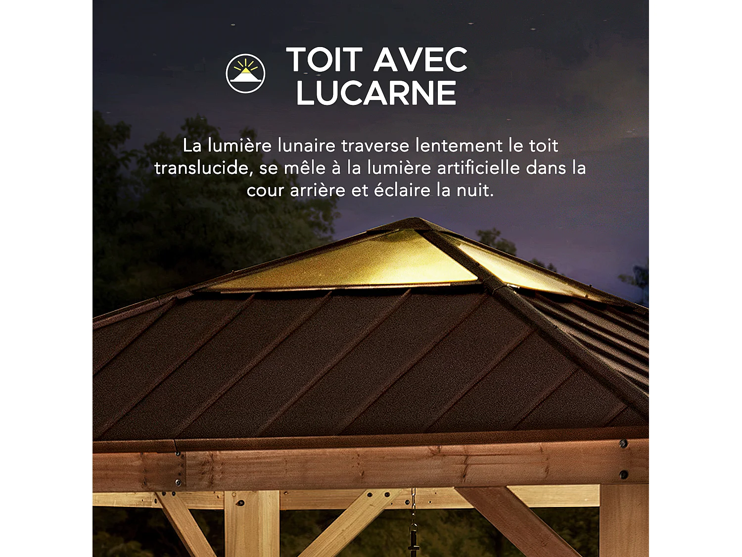 Tonnelle en bois avec toit en polycarbonate et acier brun PIRIN 336cm x 336cm