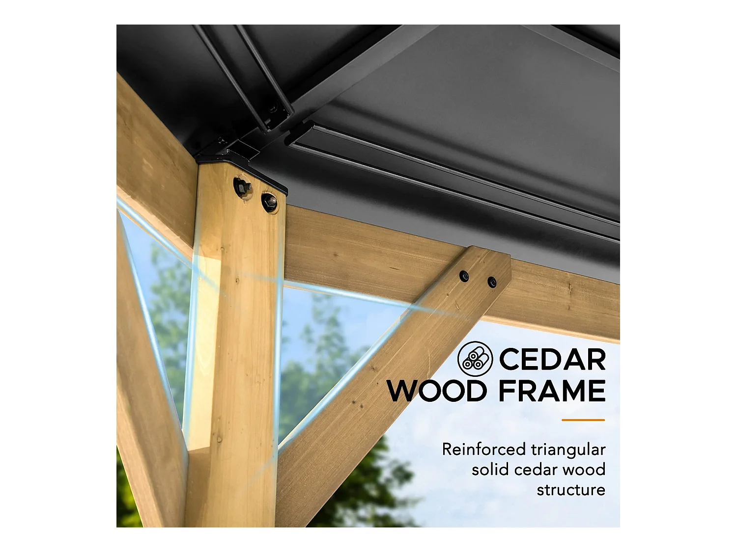 Tonnelle octogonale en bois avec toit en acier et crochet de plafond EGGI 395 cm x 395 cm
