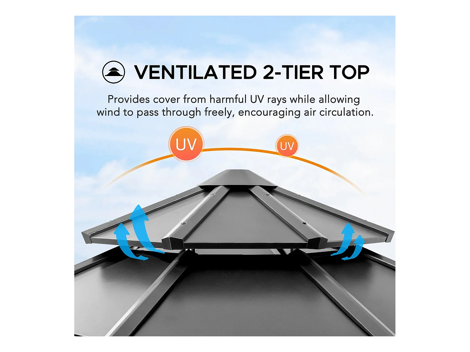 Tonnelle octogonale en bois avec toit en acier et crochet de plafond EGGI 395 cm x 395 cm