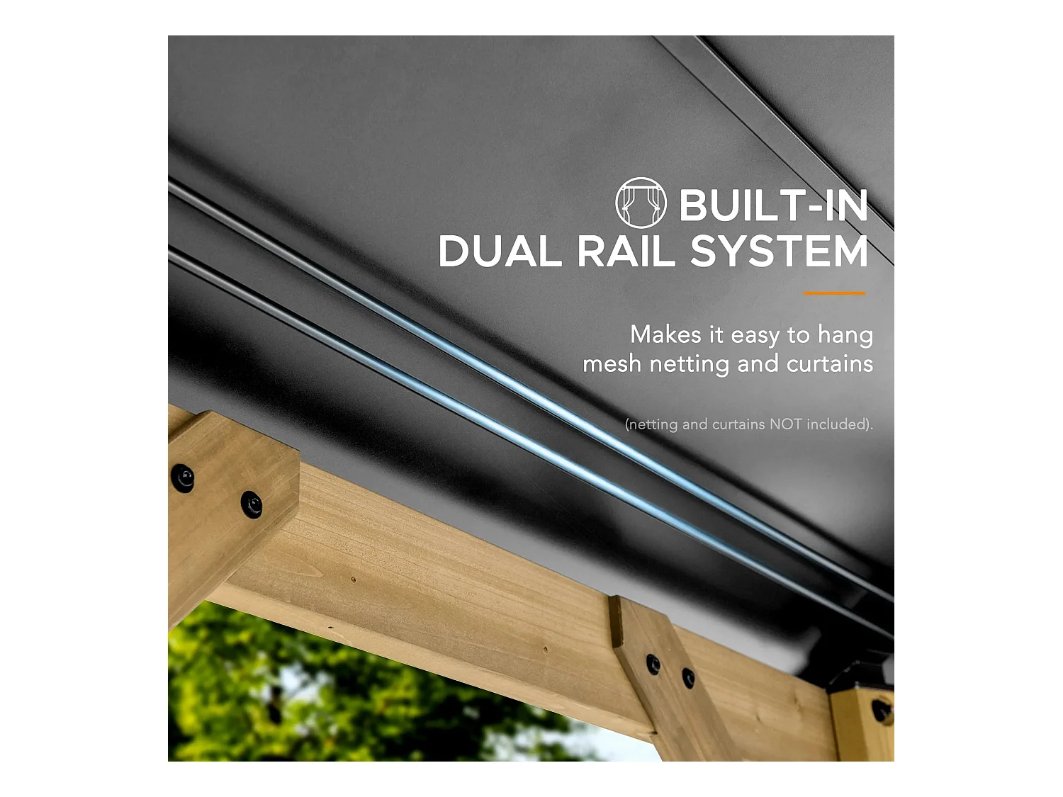 Tonnelle octogonale en bois avec toit en acier et crochet de plafond EGGI 395 cm x 395 cm