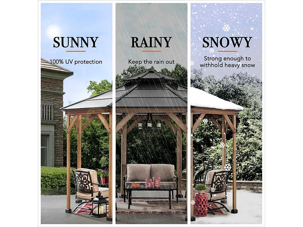 Tonnelle octogonale en bois avec toit en acier et crochet de plafond EGGI 395 cm x 395 cm