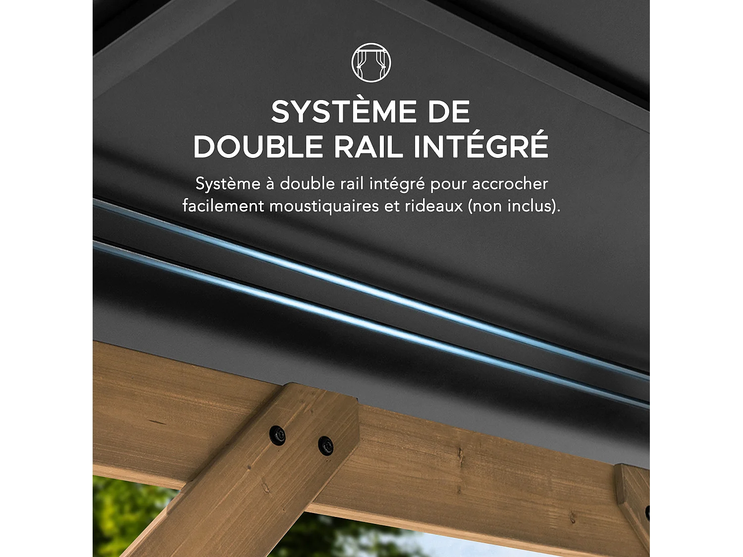 Tonnelle octogonale en bois avec toit en acier et crochet de plafond EGGI 395 cm x 395 cm