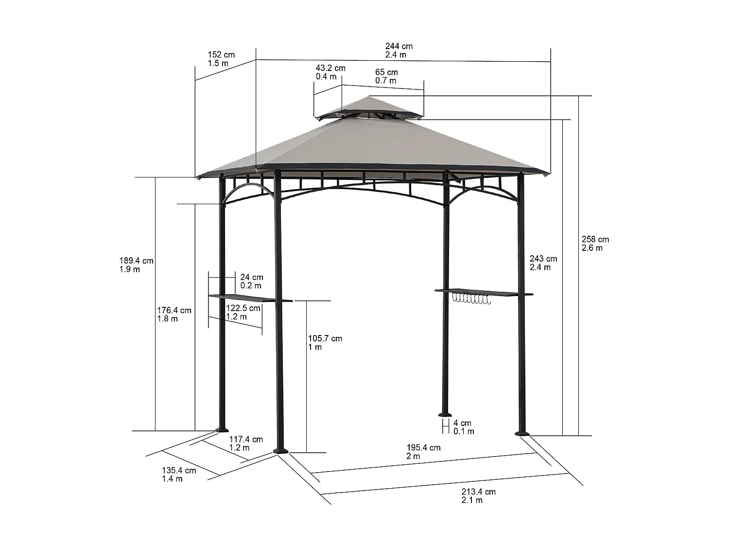 Gazebo pour barbecue avec étagères et crochets LINAS 152 cm x 244 cm