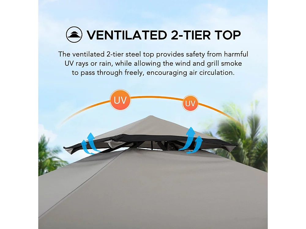 Gazebo pour barbecue avec étagères et crochets LINAS 152 cm x 244 cm