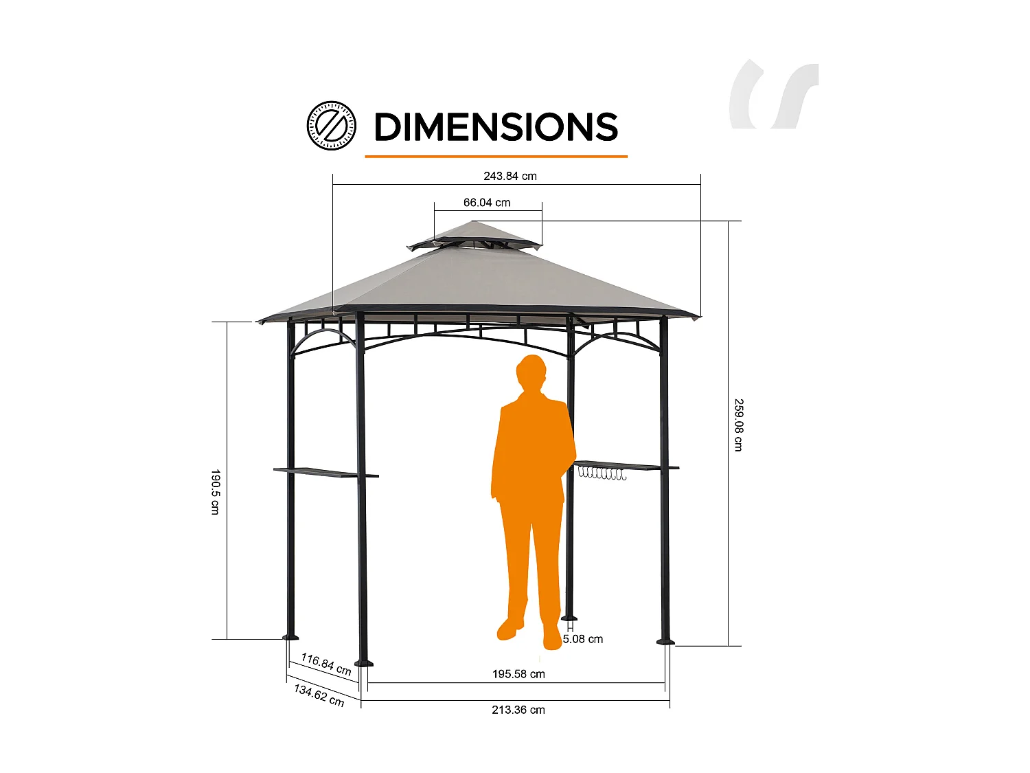 Gazebo pour barbecue avec étagères et crochets LINAS 152 cm x 244 cm