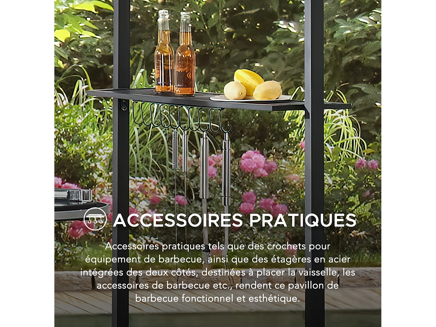 Gazebo pour barbecue avec étagères et crochets LINAS 152 cm x 244 cm