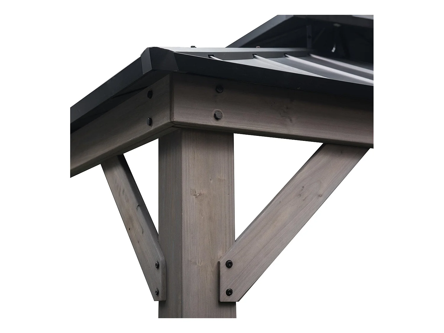 Tonnelle d'extérieur en bois avec toit métallique à 2 niveaux et crochet de plafond RYSY 390 cm x 450 cm