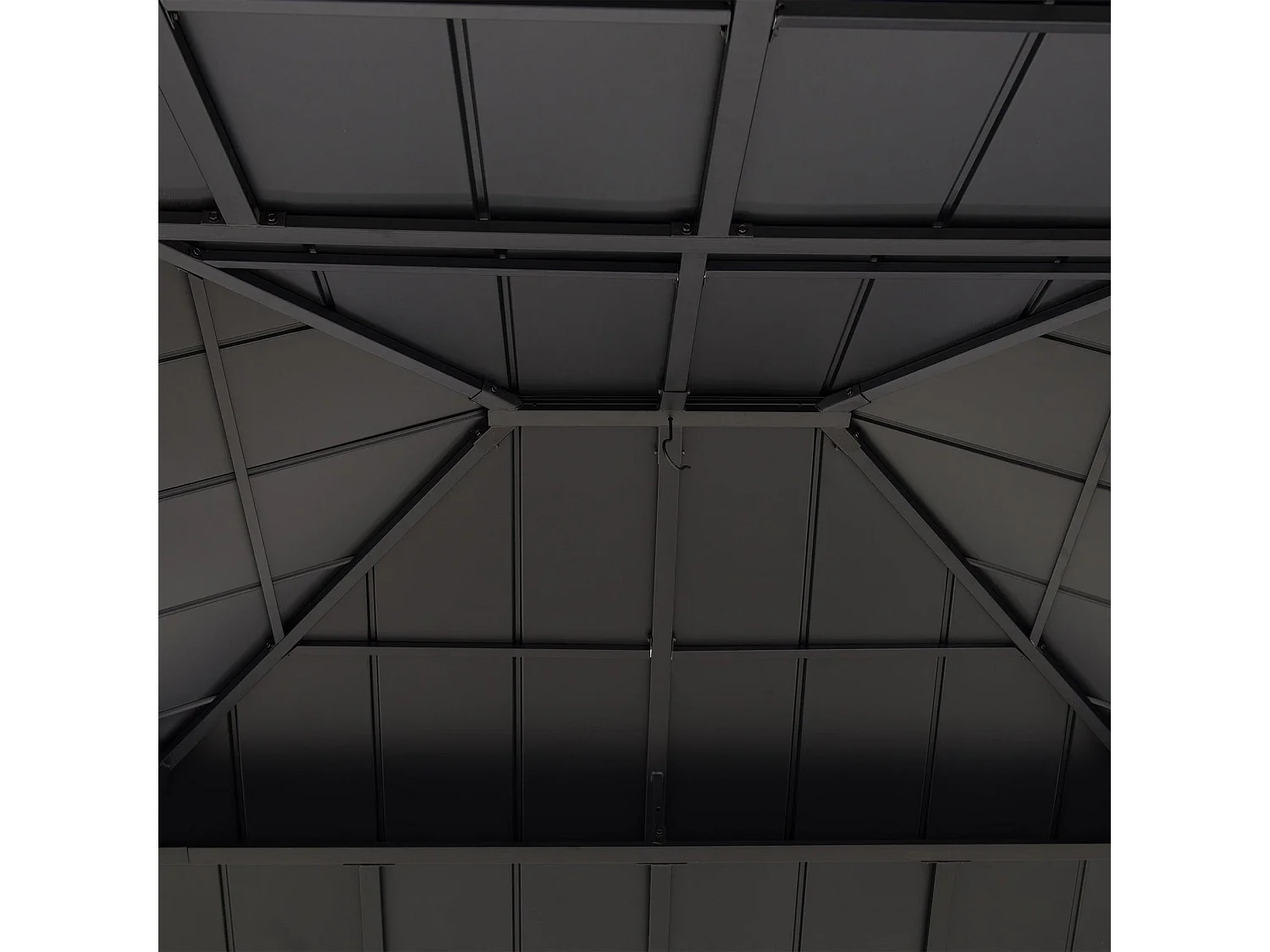 Tonnelle d'extérieur en bois avec toit métallique à 2 niveaux et crochet de plafond RYSY 390 cm x 450 cm