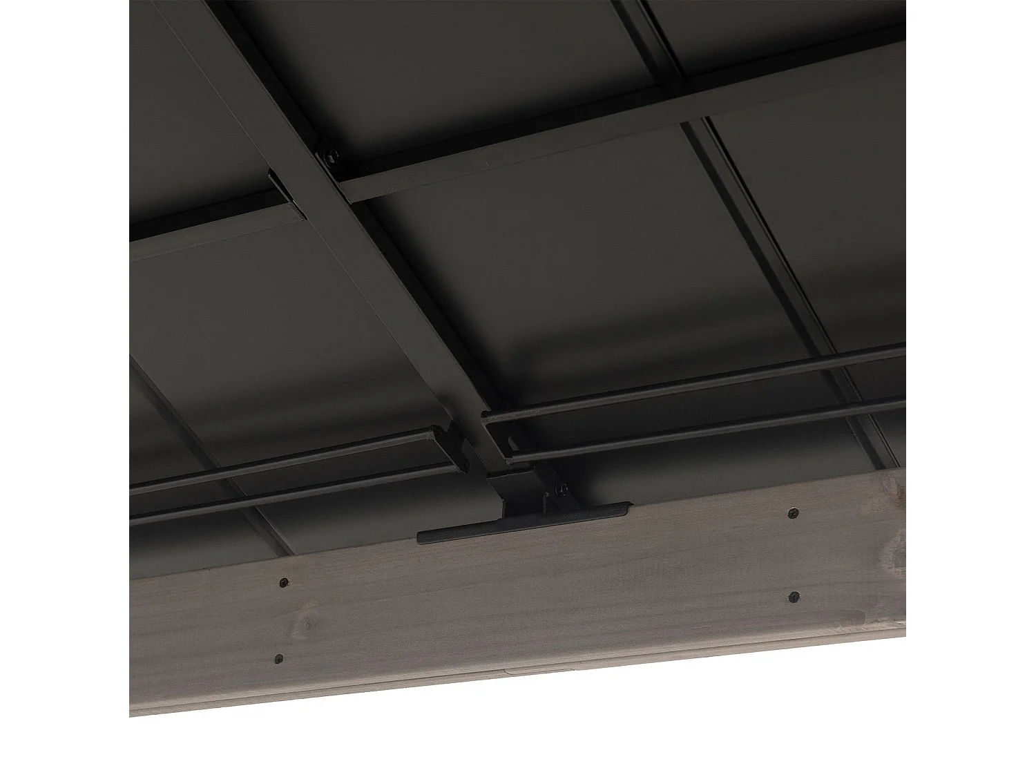 Tonnelle d'extérieur en bois avec toit métallique à 2 niveaux et crochet de plafond RYSY 390 cm x 450 cm