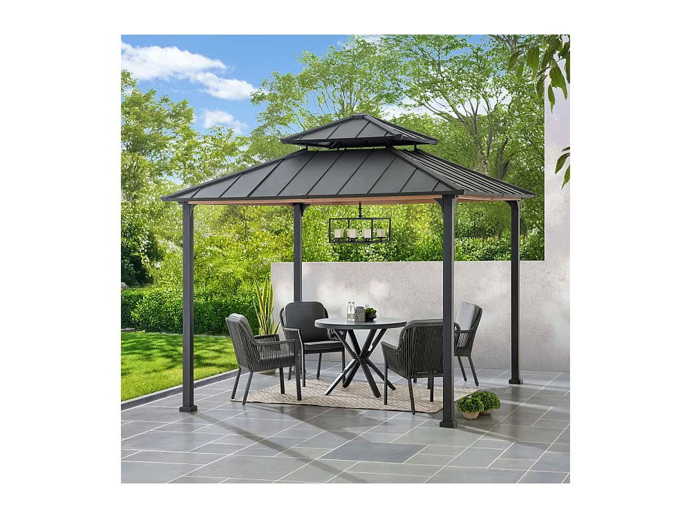 Tonnelle à toit rigide en acier avec toit en acier à 2 niveaux et crochet de plafond PASU 300 cm x 300 cm