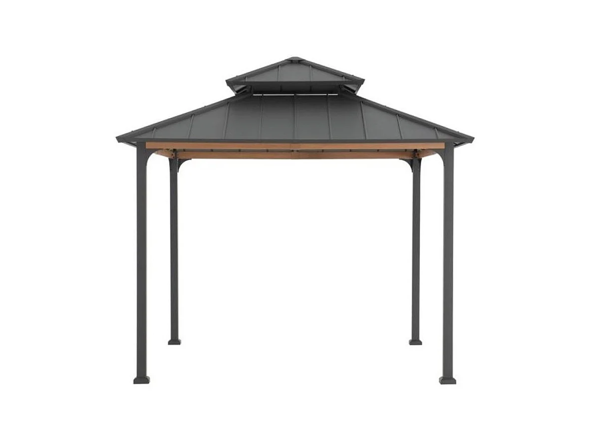 Tonnelle à toit rigide en acier avec toit en acier à 2 niveaux et crochet de plafond PASU 300 cm x 300 cm