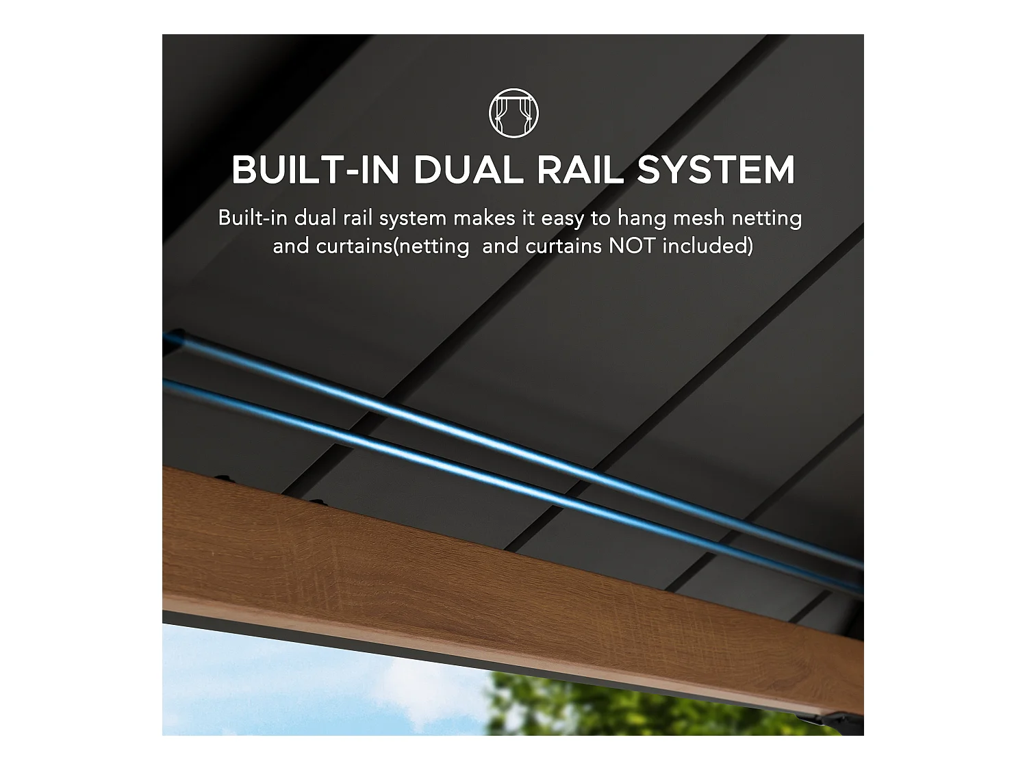 Tonnelle à toit rigide en acier avec toit en acier à 2 niveaux et crochet de plafond PASU 300 cm x 300 cm