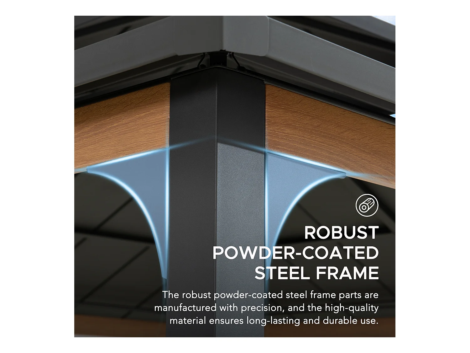 Tonnelle à toit rigide en acier avec toit en acier à 2 niveaux et crochet de plafond PASU 300 cm x 300 cm