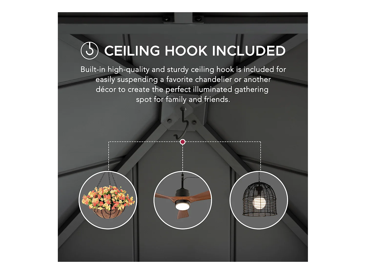 Tonnelle à toit rigide en acier avec toit en acier à 2 niveaux et crochet de plafond PASU 300 cm x 300 cm