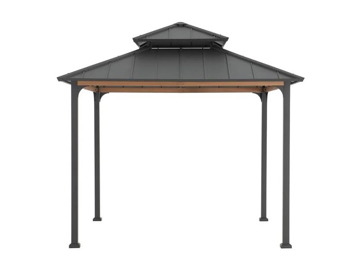 Tonnelle à toit rigide en acier avec toit en acier à 2 niveaux et crochet de plafond PASU 300 cm x 300 cm