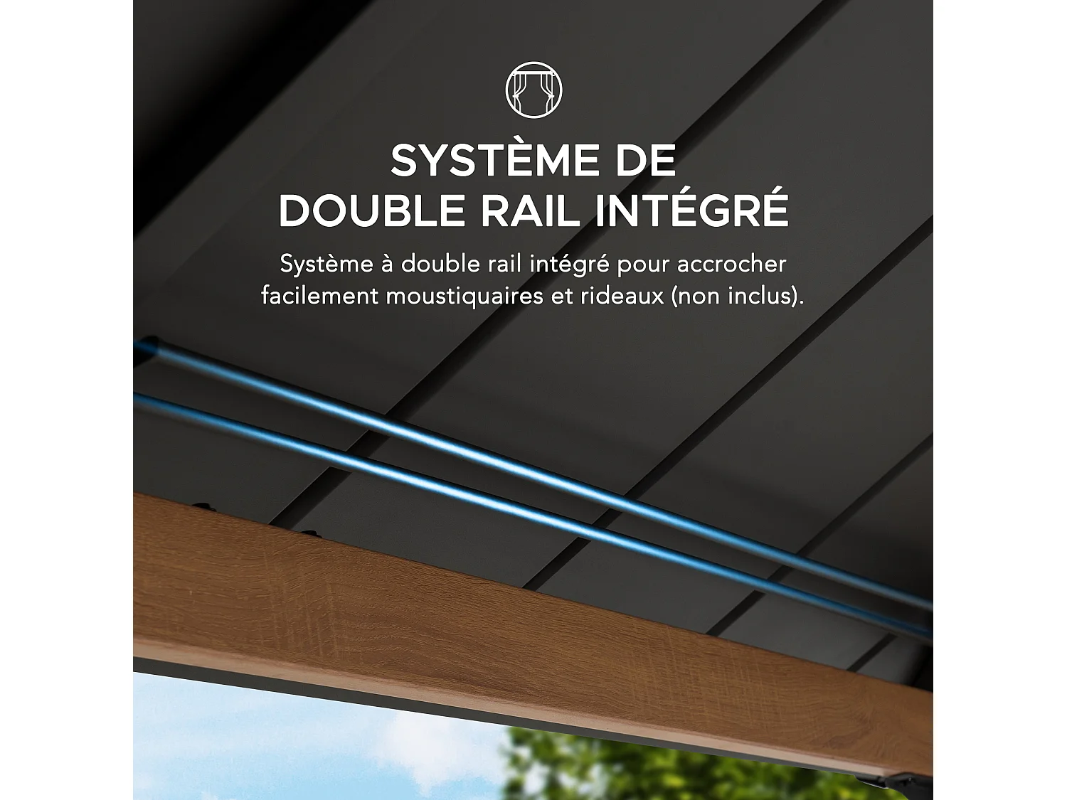 Tonnelle à toit rigide en acier avec toit en acier à 2 niveaux et crochet de plafond PASU 300 cm x 300 cm