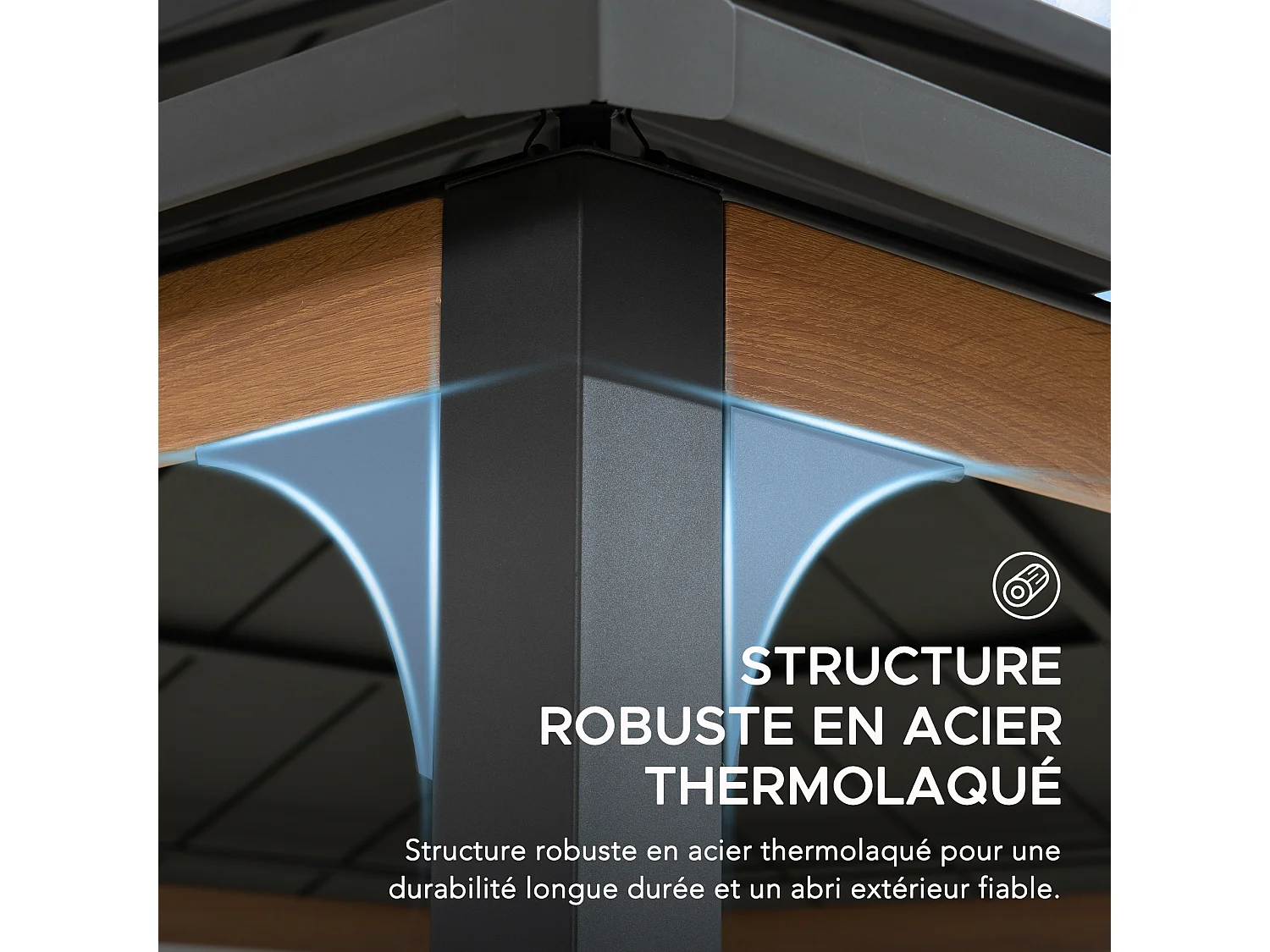 Tonnelle à toit rigide en acier avec toit en acier à 2 niveaux et crochet de plafond PASU 300 cm x 300 cm