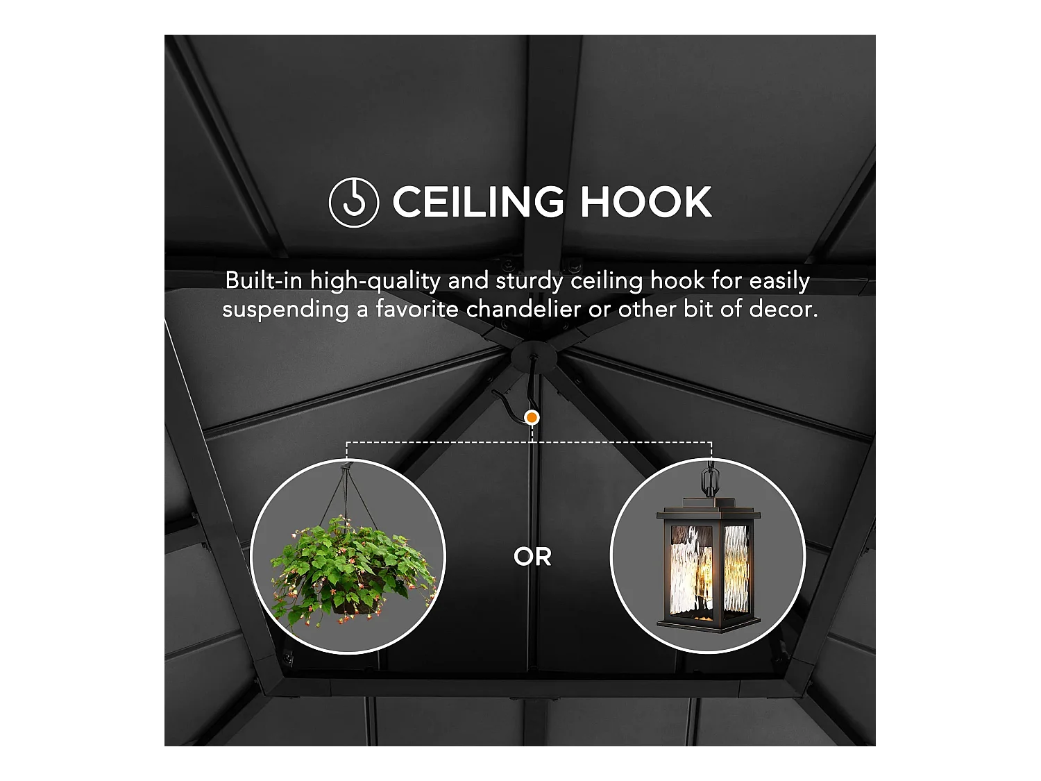 Tonnelle d'extérieur en bois avec toit métallique à 2 niveaux et crochet de plafond RIMO 390 cm x 450 cm