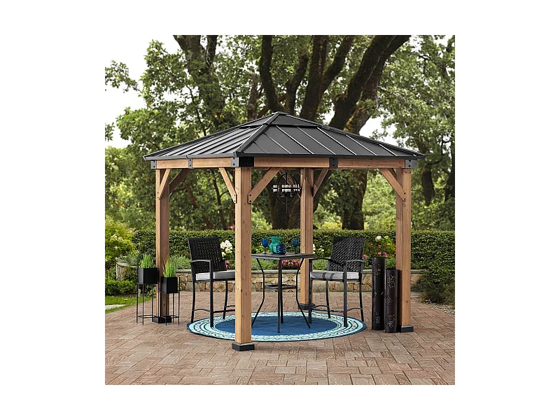 Pavillon en bois avec cadre en acier anthracite et lucarne en polycarbonate RAPI 273cm x 273cm