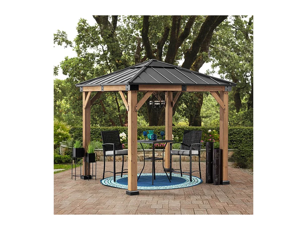 Pavillon en bois avec cadre en acier anthracite et lucarne en polycarbonate RAPI 273cm x 273cm