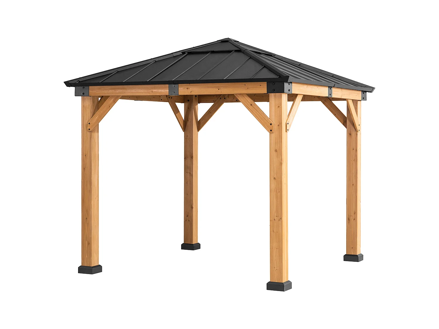 Pavillon en bois avec cadre en acier anthracite et lucarne en polycarbonate RAPI 273cm x 273cm