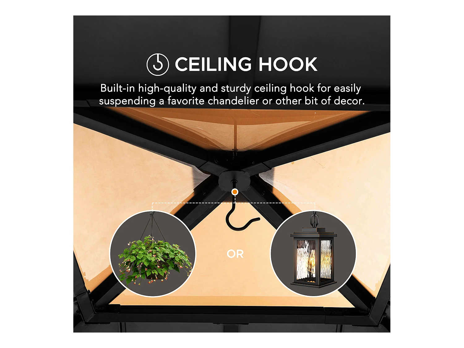 Pavillon en bois avec cadre en acier anthracite et lucarne en polycarbonate RAPI 273cm x 273cm