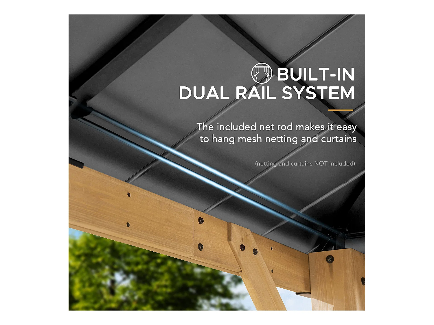 Pavillon en bois avec cadre en acier anthracite et lucarne en polycarbonate RAPI 273cm x 273cm