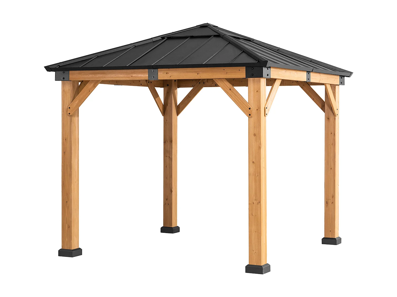 Pavillon en bois avec cadre en acier anthracite et lucarne en polycarbonate RAPI 277.5cm x 277.5cm