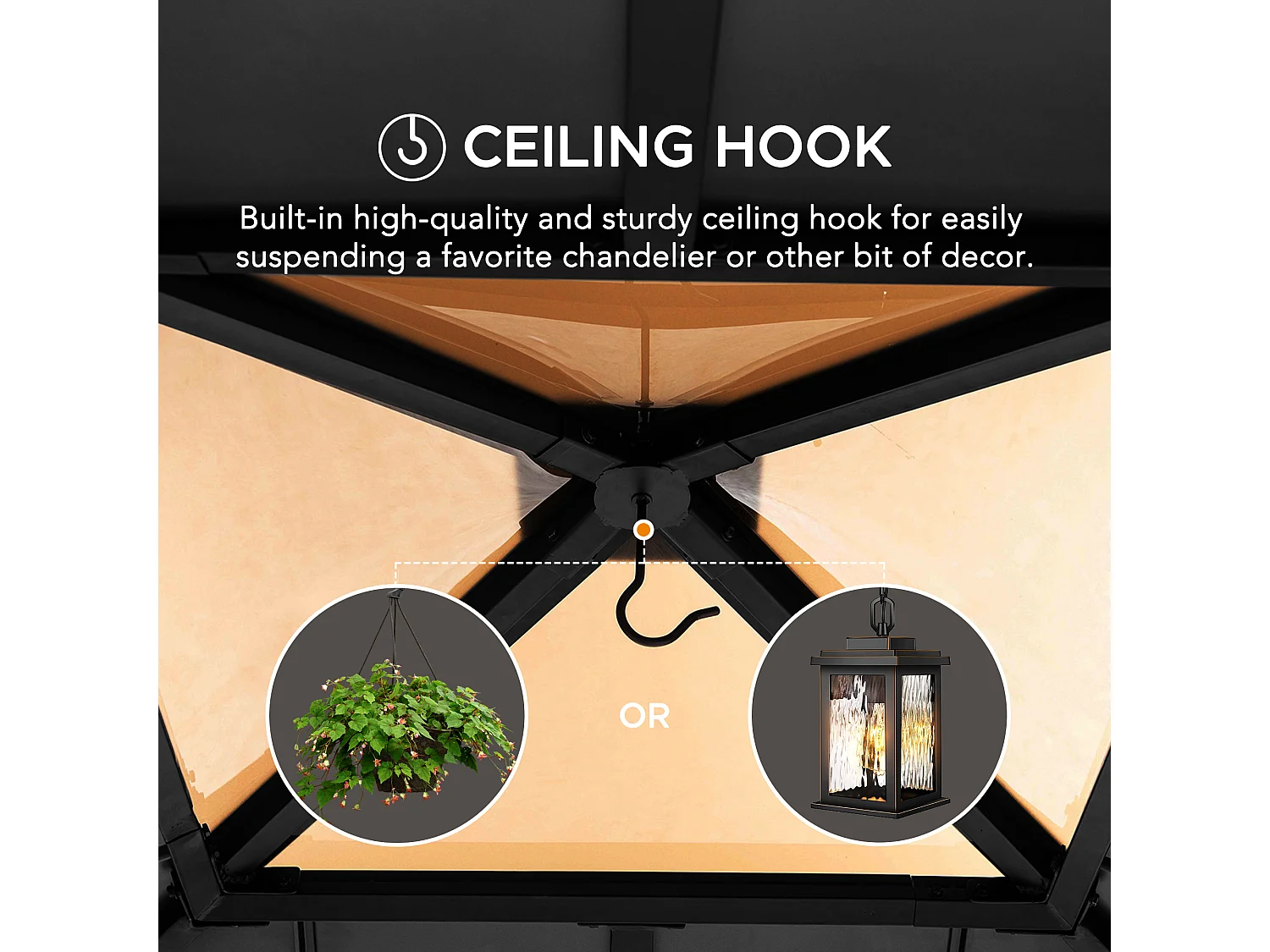 Pavillon en bois avec cadre en acier anthracite et lucarne en polycarbonate RAPI 277.5cm x 277.5cm