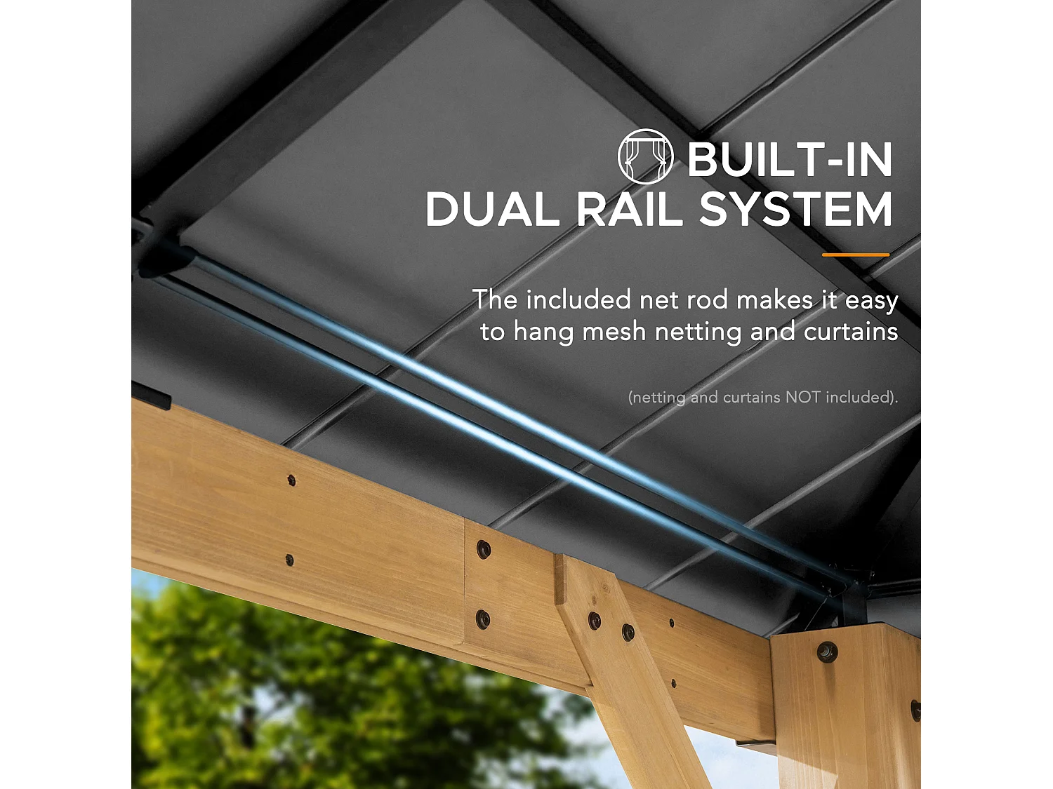 Pavillon en bois avec cadre en acier anthracite et lucarne en polycarbonate RAPI 277.5cm x 277.5cm